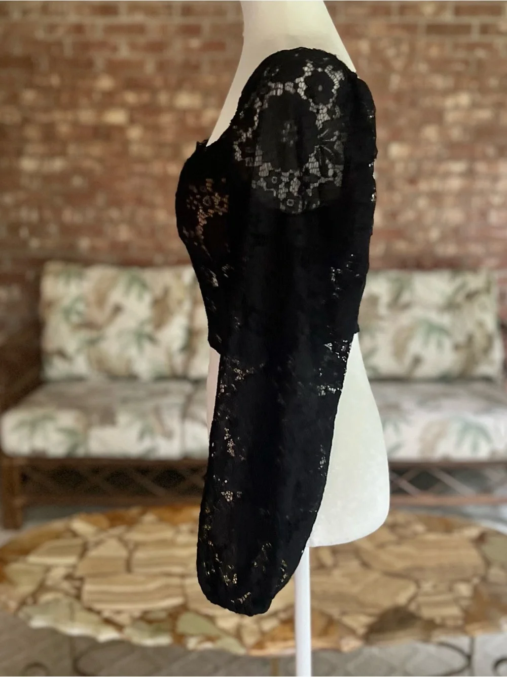 Lush Black Bustier Crop Top Lace Corset Balloon Sleeve NWOT S Cocktail Chic - Picture 10 of 17